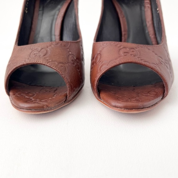 GUCCI | Vintage Guccissima GG Logo Brown Leather Peep Toe High Heel Pumps EU 37 - Picture 6 of 13